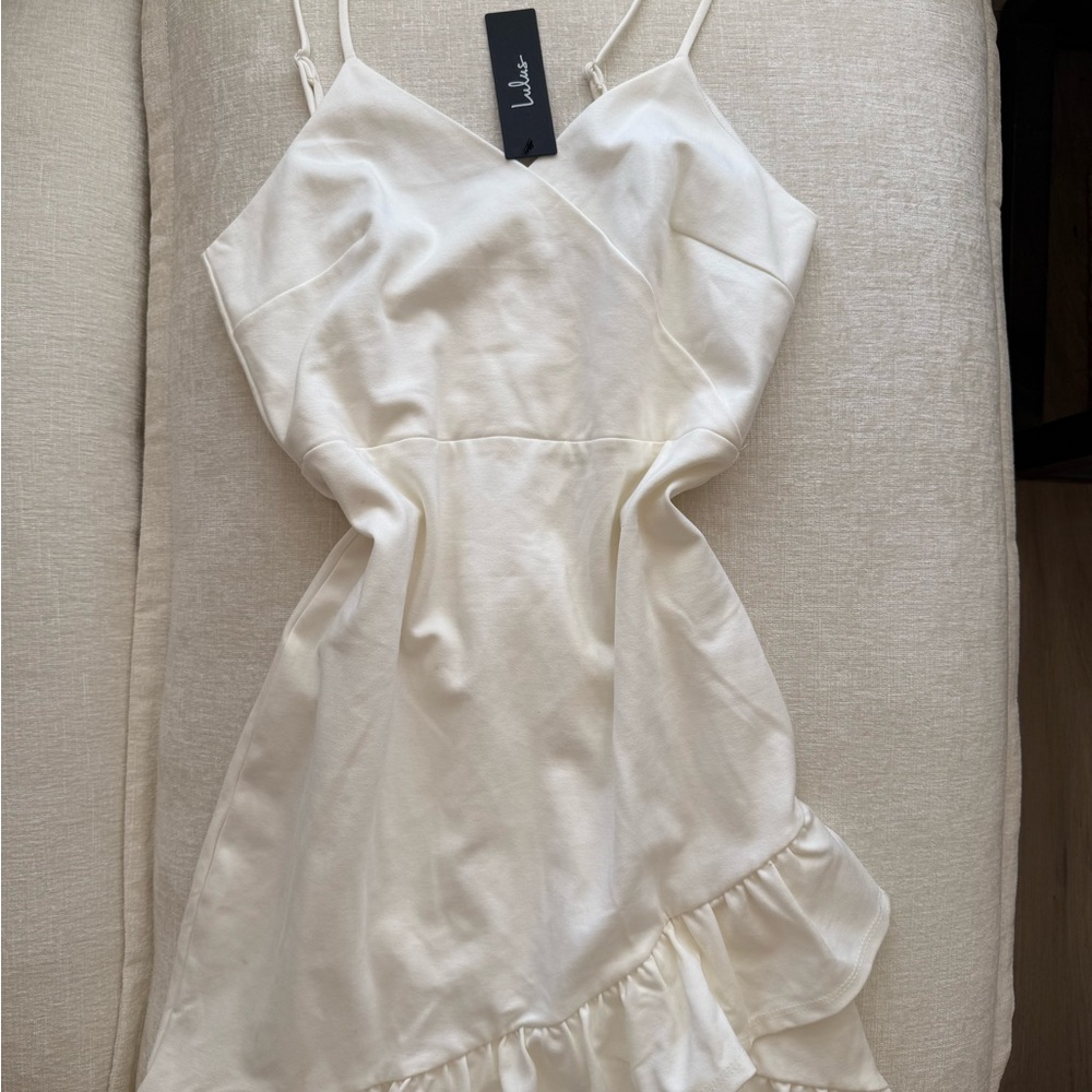 Lulu's Cream Asymmetrical Ruffled Mini Dress